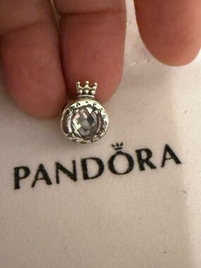 Pandora Silver Charm with Clear Faceted Stone and Crown